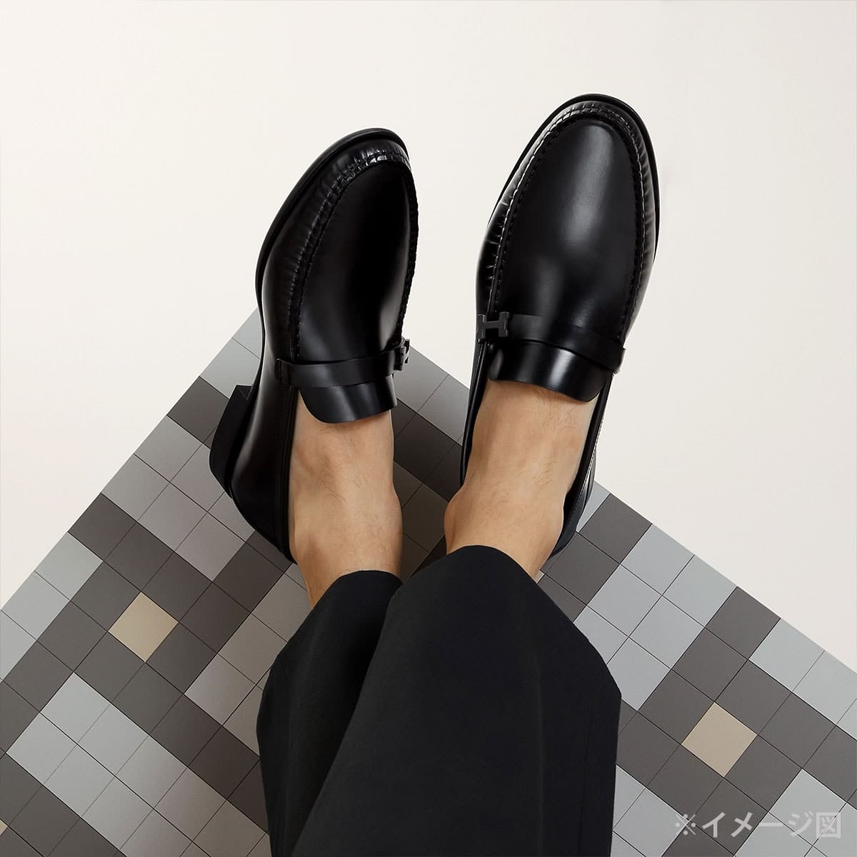 HERMES loafers Mens Loafer Moccasins IDEM Noir (Black) Calfskin #39 Black HW[EXCELLENT][Authentic]