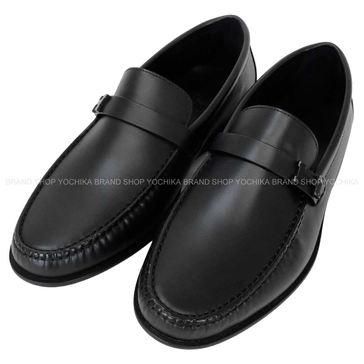 HERMES loafers Mens Loafer Moccasins IDEM Noir (Black) Calfskin #39 Black HW[EXCELLENT][Authentic]