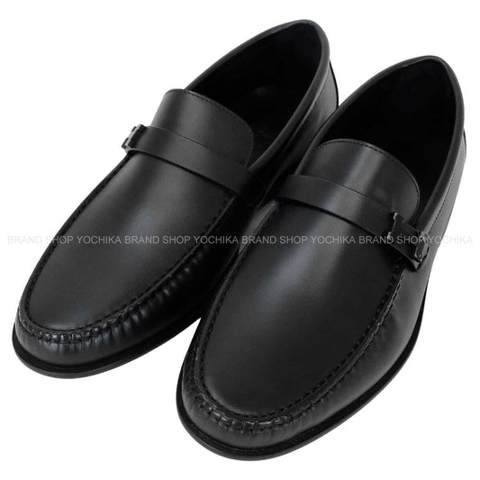 HERMES loafers Mens Loafer Moccasins IDEM Noir (Black) Calfskin #39 Black HW[EXCELLENT][Authentic]