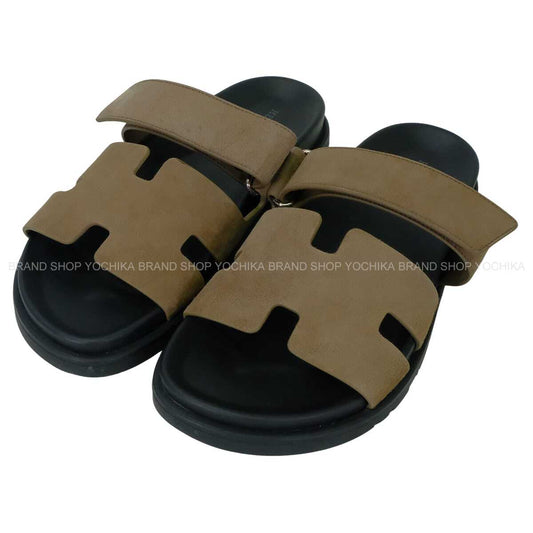 [Pre-loved] HERMES sandals Men's Chypre Etoupe Suede/Rubber #39 Silver HW[LIKE NEW][Authentic]