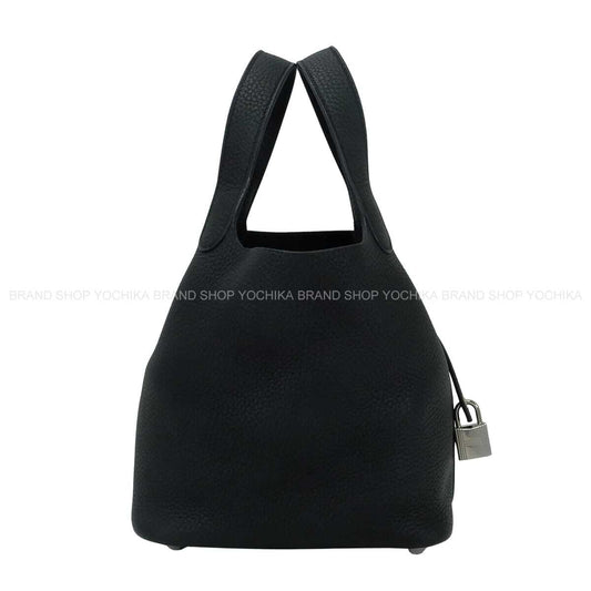 HERMES Handbag Picotin Lock 18 PM Noir (Black) Taurillon Clemence Silver HW Stamp U[EXCELLENT][Authentic]