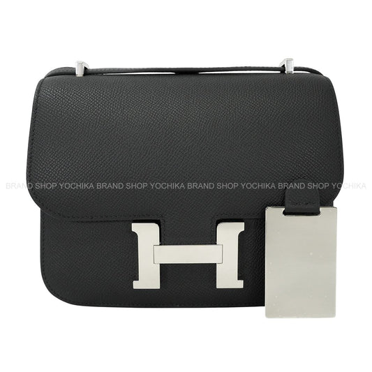 HERMES Shoulder bag Constance 3 18 Miroir Noir (Black) Veau Epsom Silver HW Stamp G[EXCELLENT][Authentic]