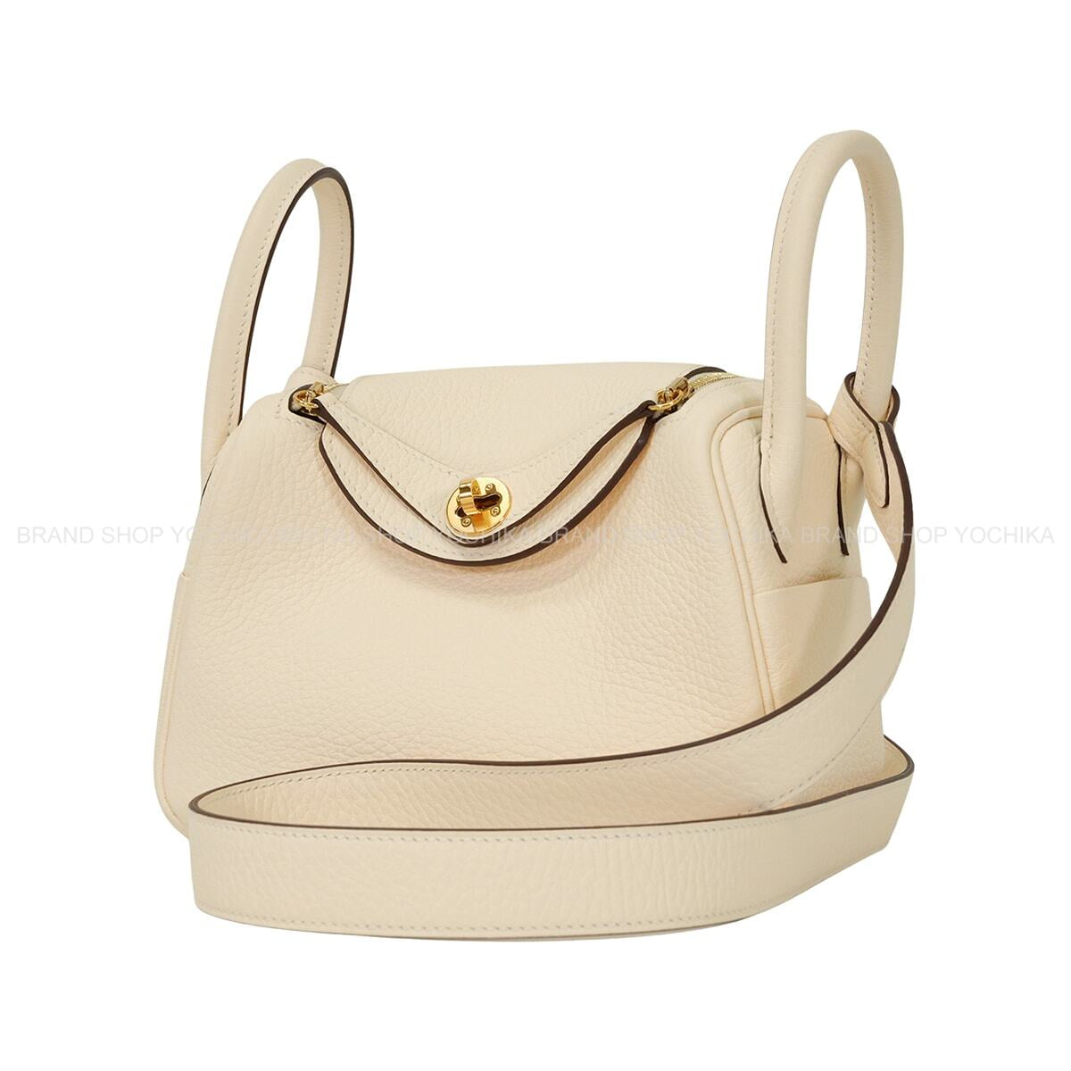 HERMES Shoulder bag Lindy mini 20 Nata Taurillon Clemence Gold HW Stamp K[EXCELLENT][Authentic]