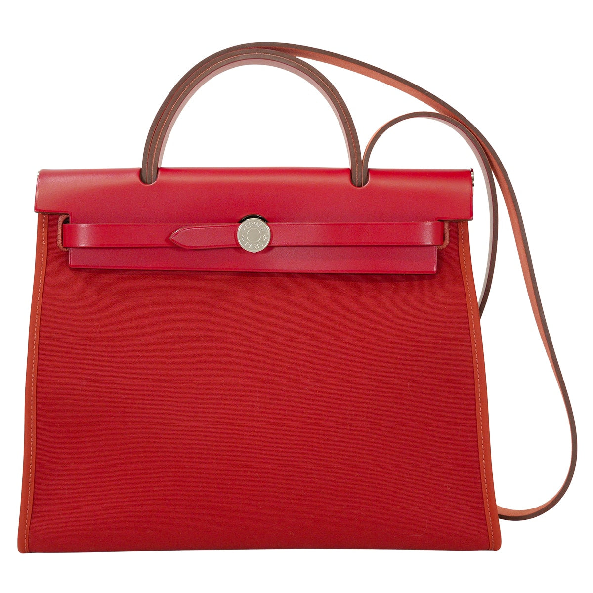 HERMES Shoulder bag HerBag Zip 31 PM Rose Mexicoe/Rouge Piment/Terre Battue Toile officier/Vache Hunter Silver HW Stamp U[EXCELLENT][Authentic]