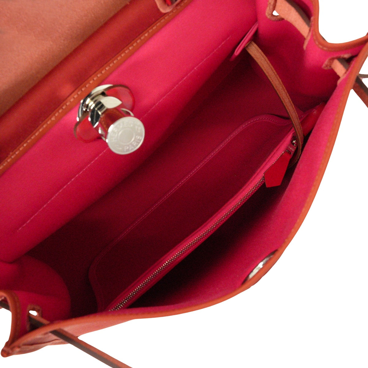 HERMES Shoulder bag HerBag Zip 31 PM Rose Mexicoe/Rouge Piment/Terre Battue Toile officier/Vache Hunter Silver HW Stamp U[EXCELLENT][Authentic]