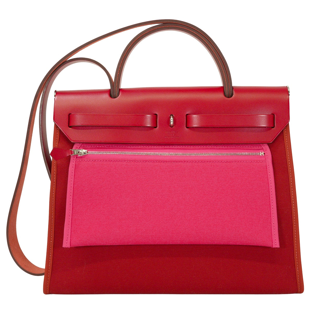 HERMES Shoulder bag HerBag Zip 31 PM Rose Mexicoe/Rouge Piment/Terre Battue Toile officier/Vache Hunter Silver HW Stamp U[EXCELLENT][Authentic]
