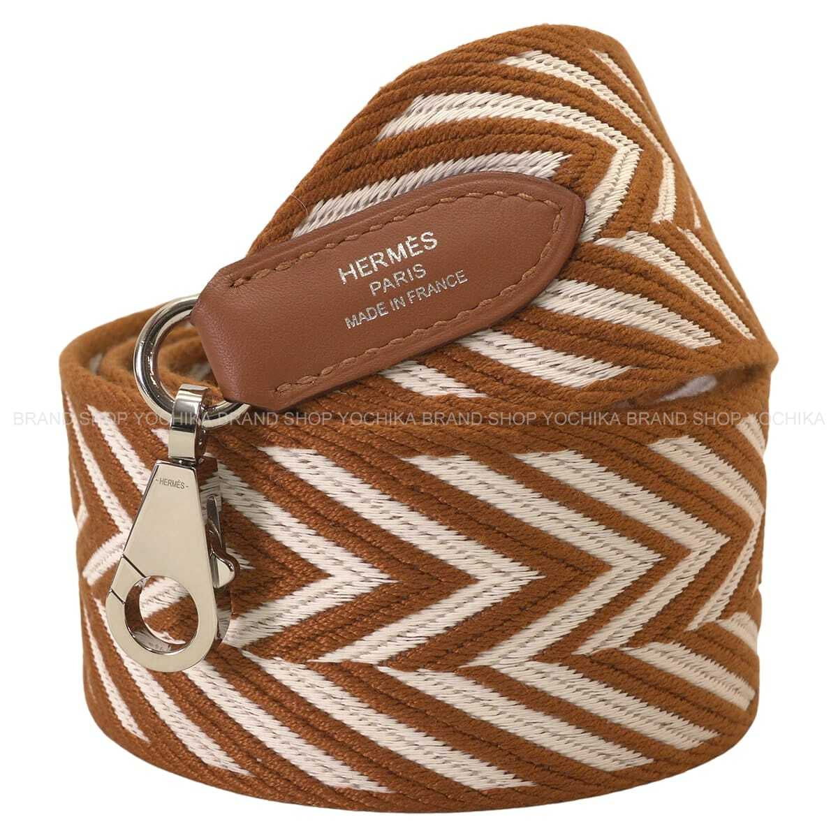 HERMES Handbag Bandouliere 50mm 105cm Sangles Zigzag Gold/Blanc (White) Toile/Veau Swift Silver HW Stamp W[EXCELLENT][Authentic]