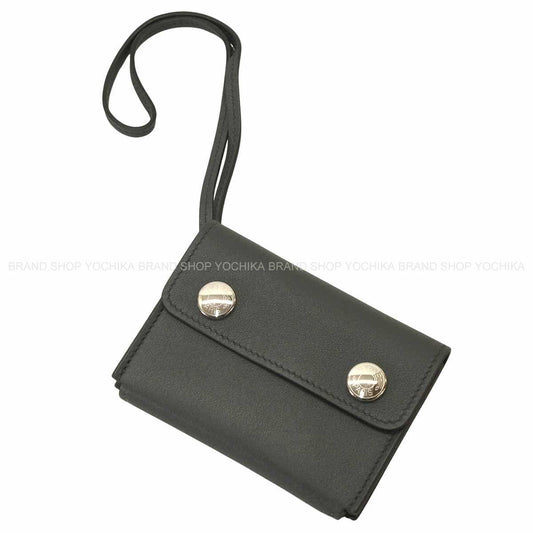 [Pre-loved] HERMES card holder Hermesnap Gris Misty Veau Swift Silver HW Stamp W[LIKE NEW][Authentic]