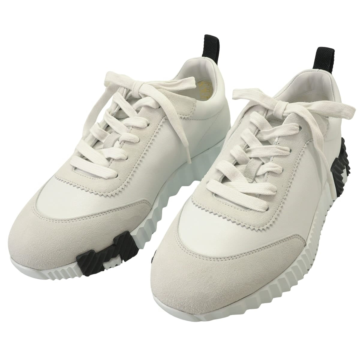 HERMES sneakers Ladies Bouncing Blanc (White)/Noir (Black) Calfskin Chevre Velours #38[EXCELLENT][Authentic]