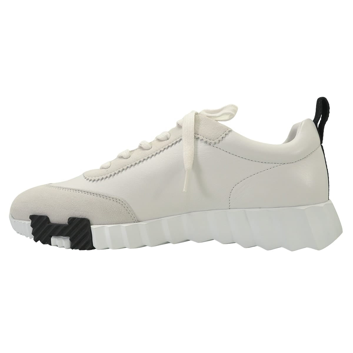 HERMES sneakers Ladies Bouncing Blanc (White)/Noir (Black) Calfskin Chevre Velours #38[EXCELLENT][Authentic]
