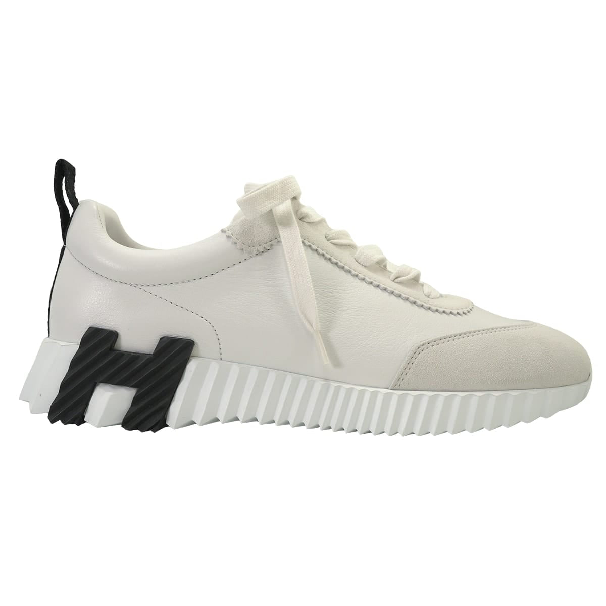 HERMES sneakers Ladies Bouncing Blanc (White)/Noir (Black) Calfskin Chevre Velours #38[EXCELLENT][Authentic]
