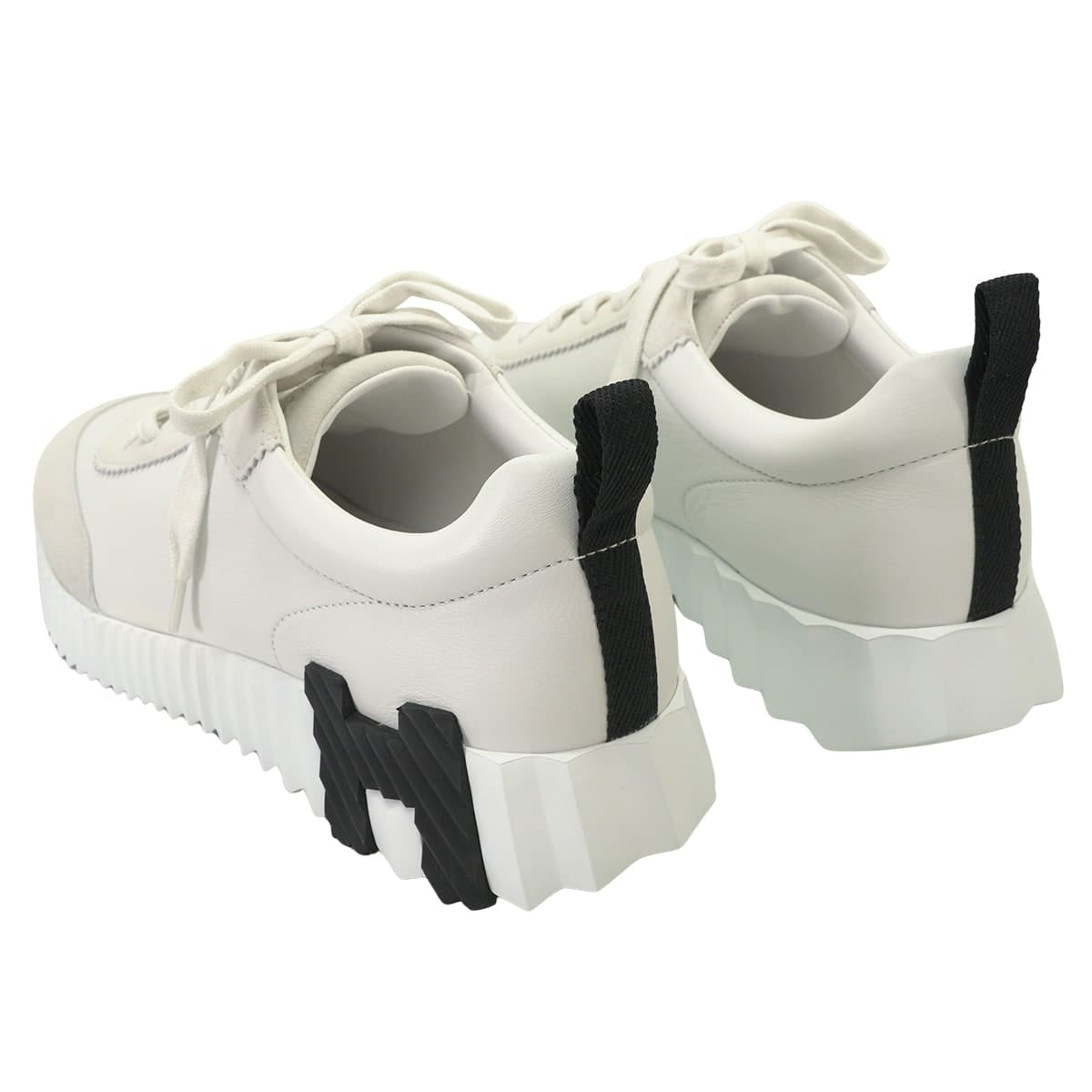 HERMES sneakers Ladies Bouncing Blanc (White)/Noir (Black) Calfskin Chevre Velours #38[EXCELLENT][Authentic]