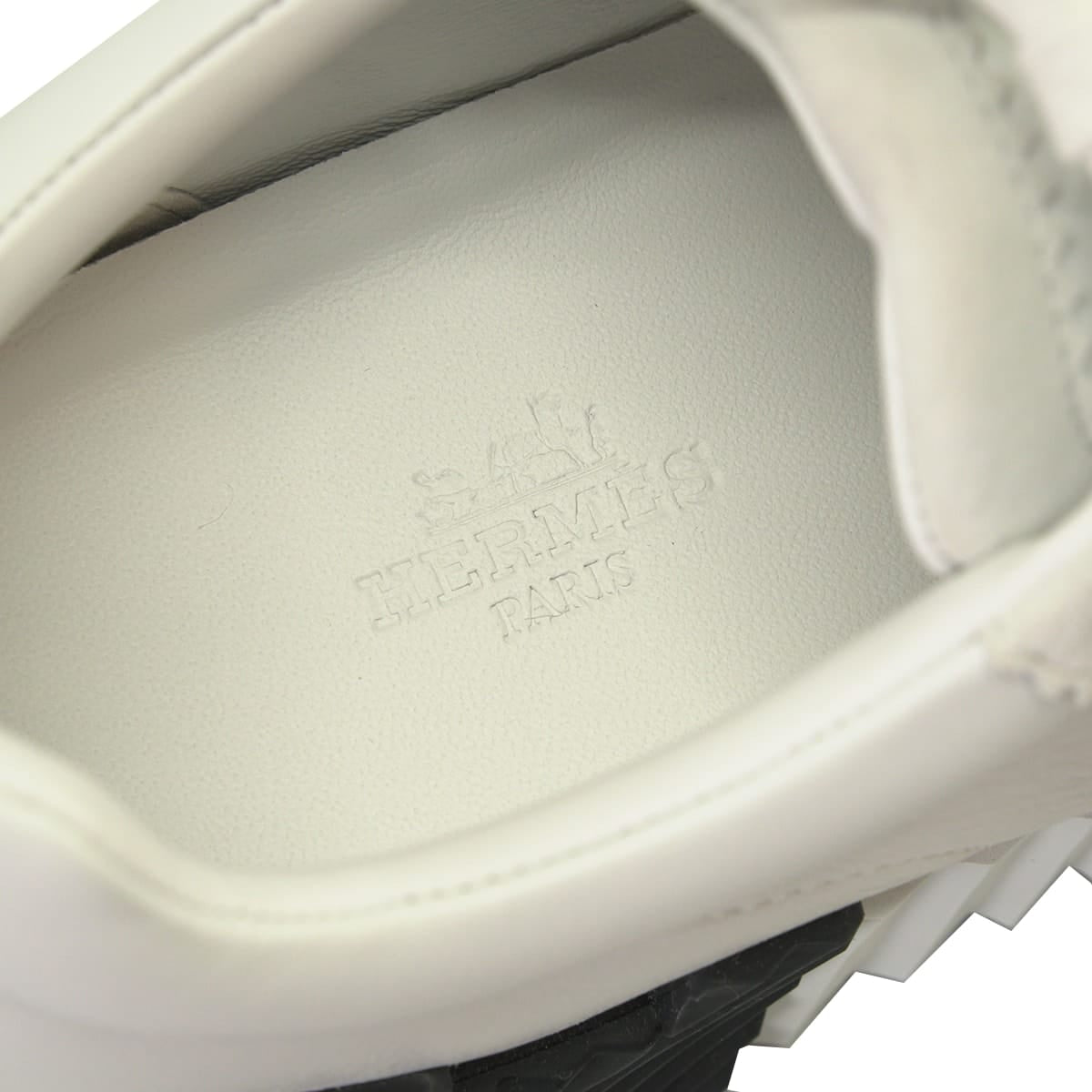 HERMES sneakers Ladies Bouncing Blanc (White)/Noir (Black) Calfskin Chevre Velours #38[EXCELLENT][Authentic]