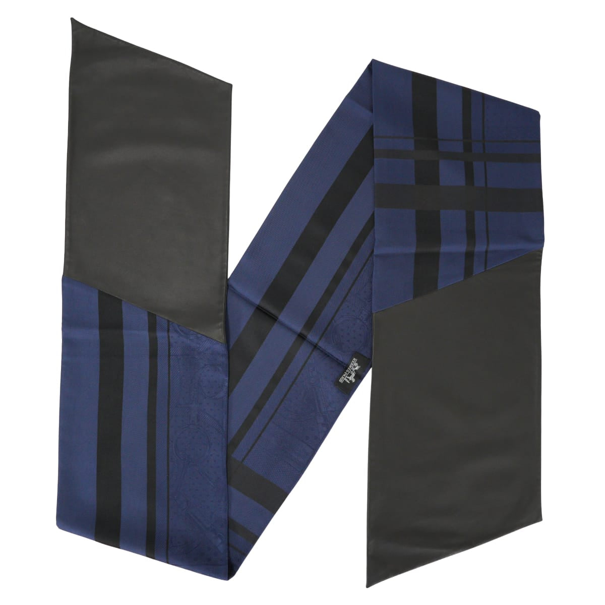 HERMES scarf Maxi Twilly Bandana Marine/Noir (Black) Silk/Lambskin[ALMOST NEW][Authentic]