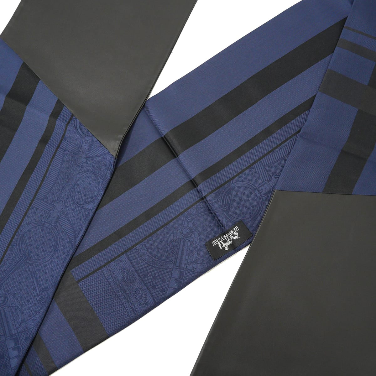 HERMES scarf Maxi Twilly Bandana Marine/Noir (Black) Silk/Lambskin[ALMOST NEW][Authentic]