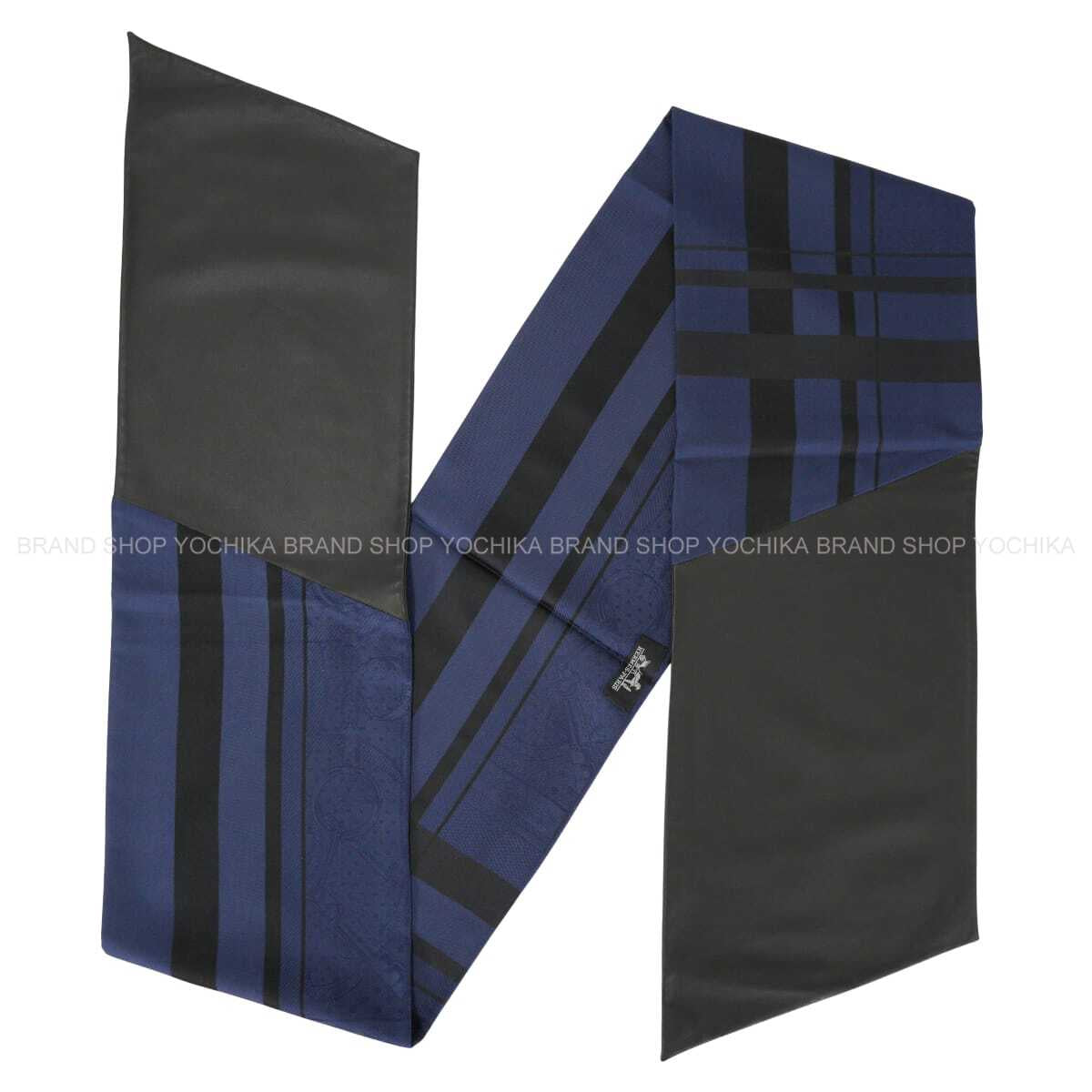 HERMES scarf Maxi Twilly Bandana Marine/Noir (Black) Silk/Lambskin[ALMOST NEW][Authentic]