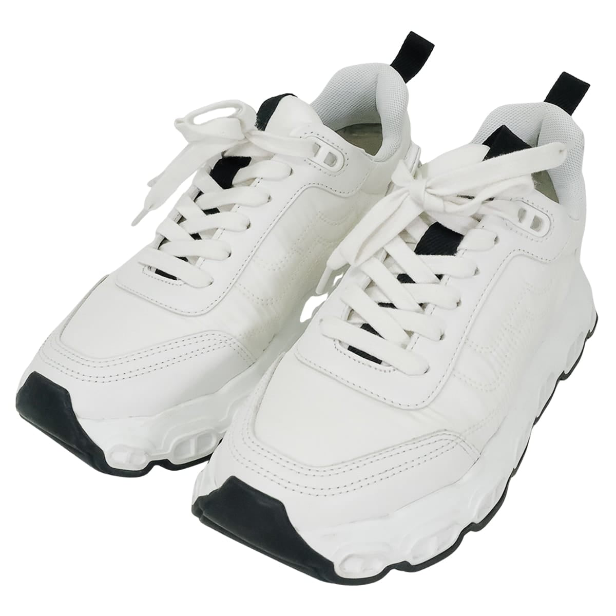 [Pre-loved] HERMES sneakers Ladies impulse Chaine D'ancre Blanc (White)/Noir (Black) Parachute Fabric / Calfskin ＃35[LIKE NEW][Authentic]