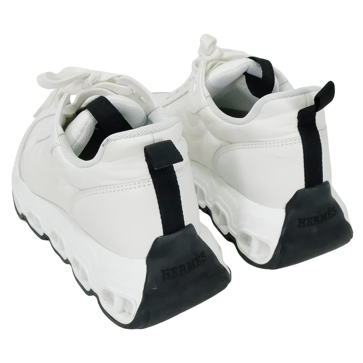 [Pre-loved] HERMES sneakers Ladies impulse Chaine D'ancre Blanc (White)/Noir (Black) Parachute Fabric / Calfskin ＃35[LIKE NEW][Authentic]