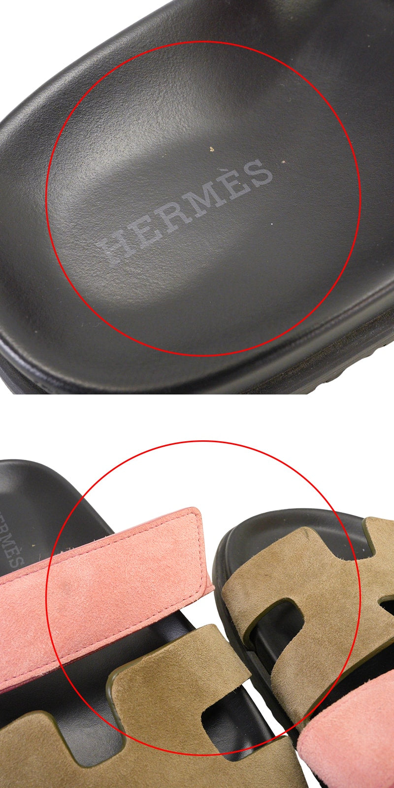 [Pre-loved] HERMES sandals Ladies Chypre Kaki/Pink/Noir (Black) Suede/Rubber #34 Silver HW[USED SA][Authentic]
