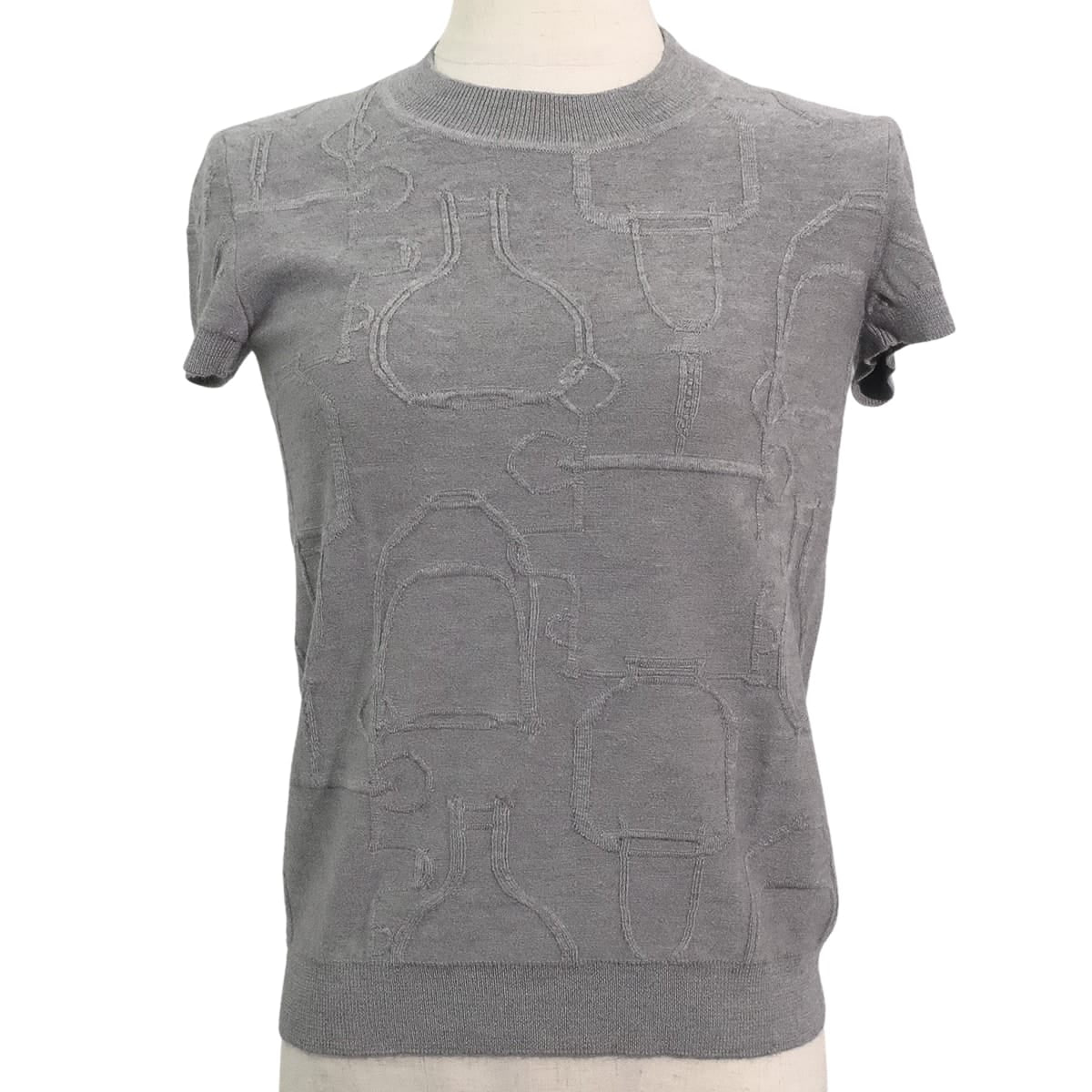 2020AW HERMES Knit Short Sleeve TORSADES Grey Silk/Cashmere/Polyamide #34[EXCELLENT][Authentic]
