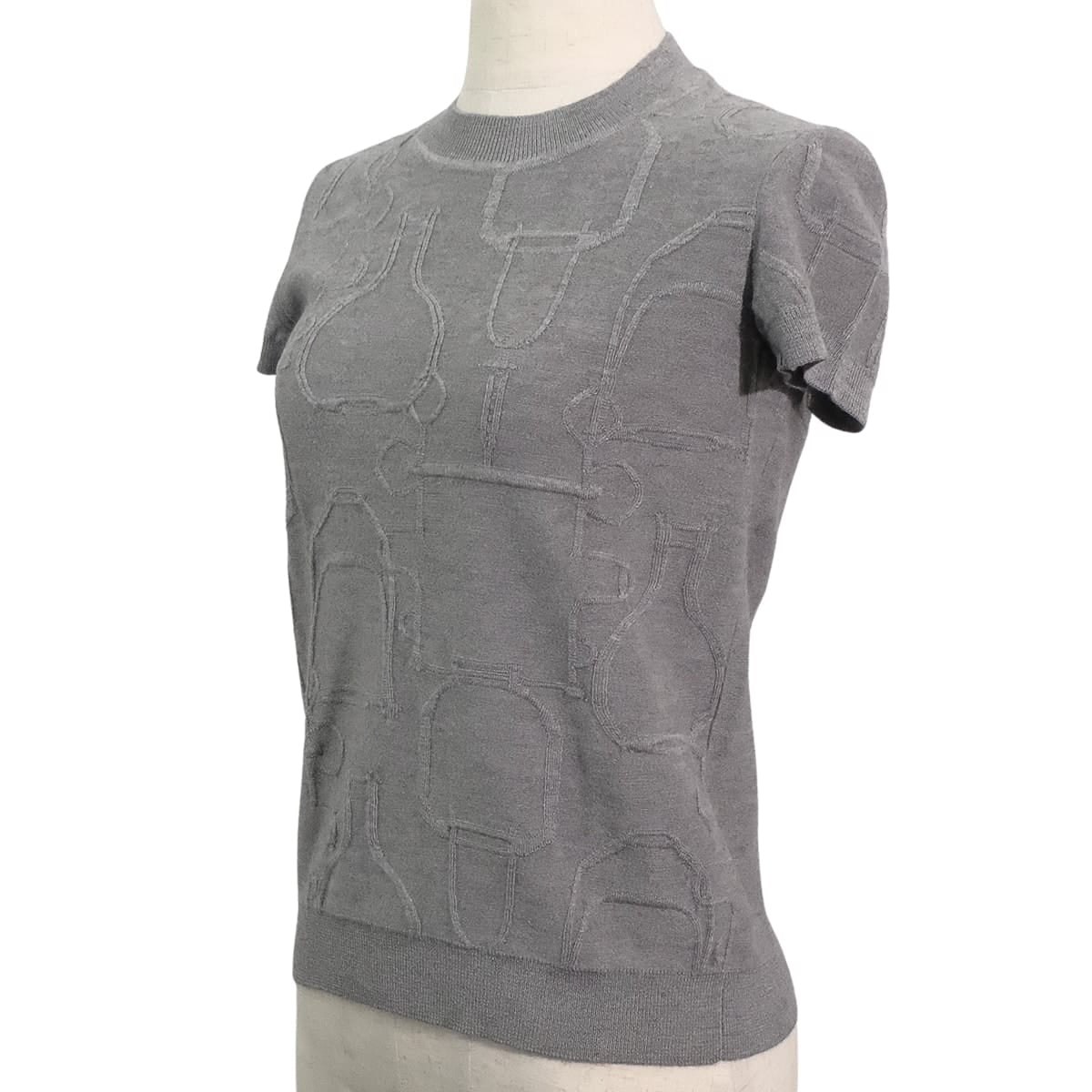 2020AW HERMES Knit Short Sleeve TORSADES Grey Silk/Cashmere/Polyamide #34[EXCELLENT][Authentic]