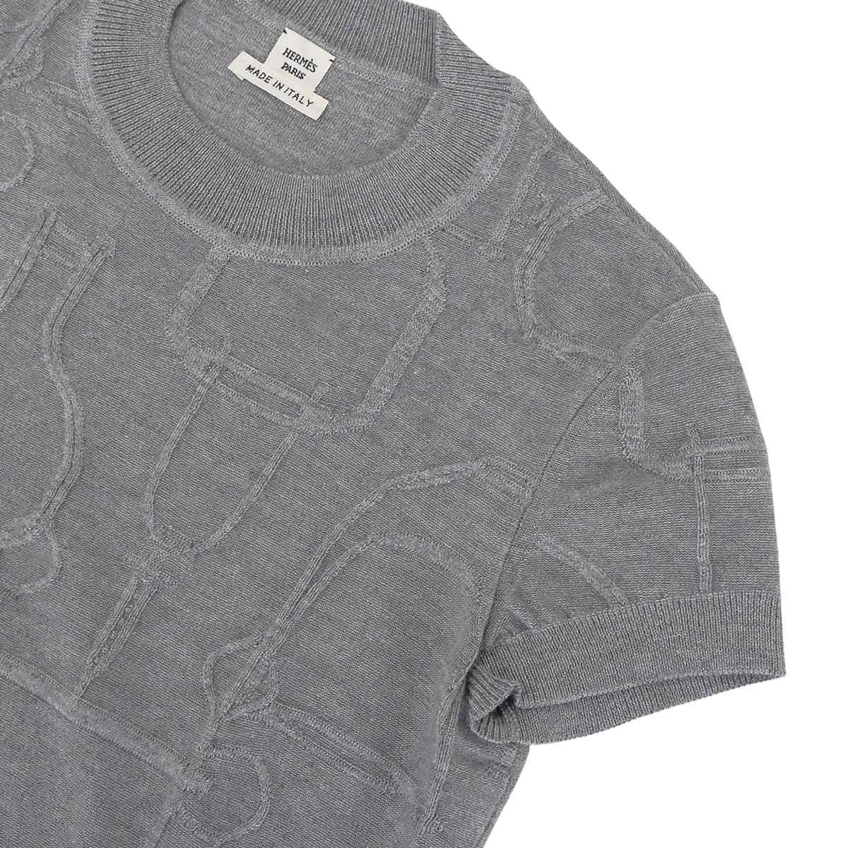 2020AW HERMES Knit Short Sleeve TORSADES Grey Silk/Cashmere/Polyamide #34[EXCELLENT][Authentic]