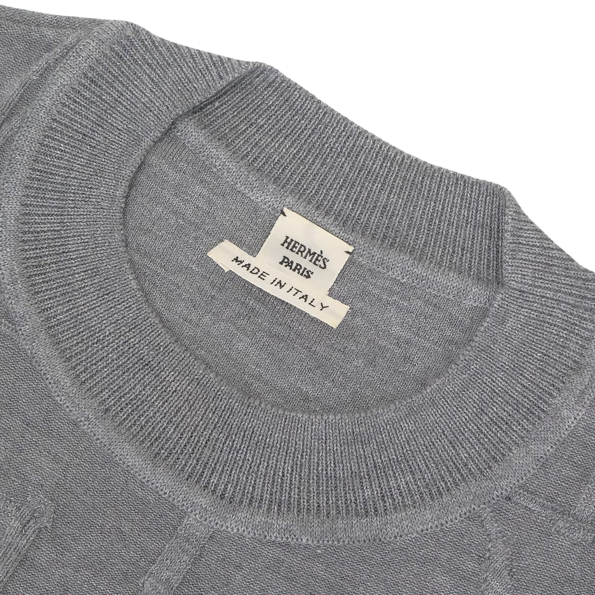 2020AW HERMES Knit Short Sleeve TORSADES Grey Silk/Cashmere/Polyamide #34[EXCELLENT][Authentic]
