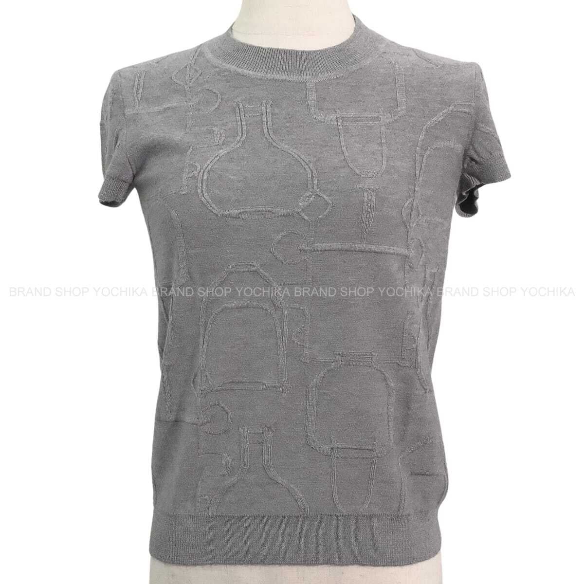 2020AW HERMES Knit Short Sleeve TORSADES Grey Silk/Cashmere/Polyamide #34[EXCELLENT][Authentic]