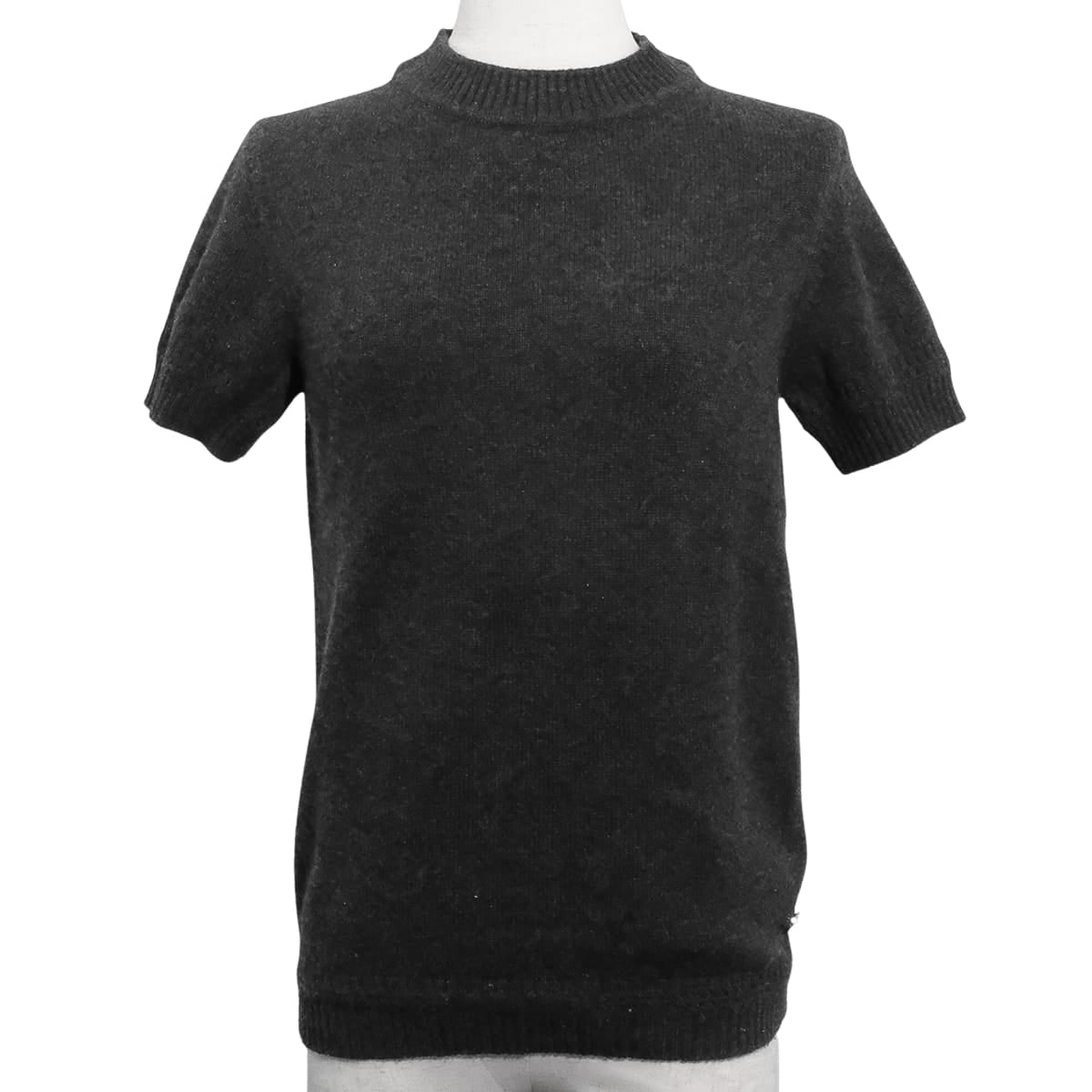 HERMES Knit Short Sleeve Sellier buttons Grey Cashmere #34 Silver HW[EXCELLENT][Authentic]