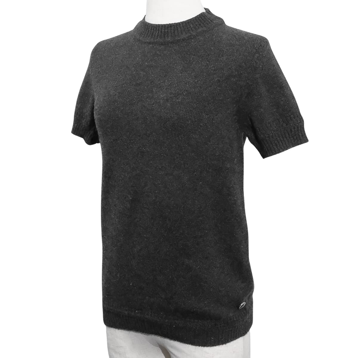 HERMES Knit Short Sleeve Sellier buttons Grey Cashmere #34 Silver HW[EXCELLENT][Authentic]