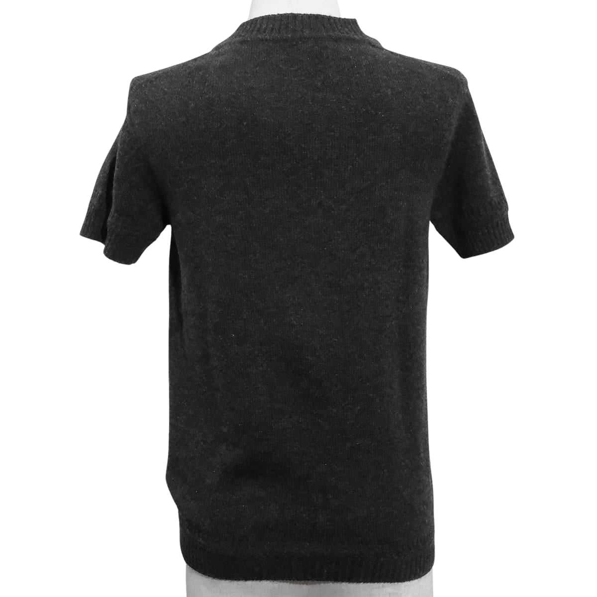 HERMES Knit Short Sleeve Sellier buttons Grey Cashmere #34 Silver HW[EXCELLENT][Authentic]