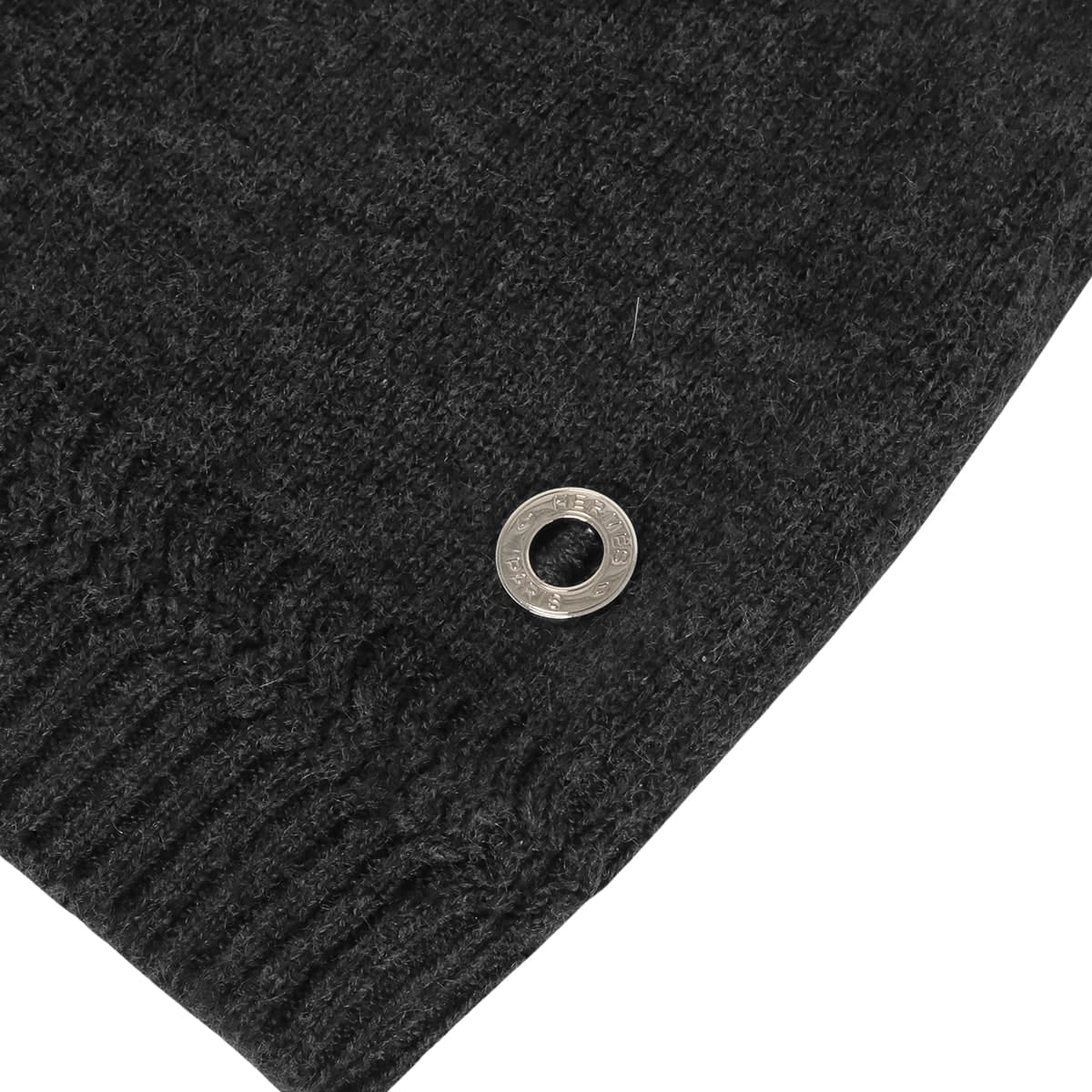 HERMES Knit Short Sleeve Sellier buttons Grey Cashmere #34 Silver HW[EXCELLENT][Authentic]