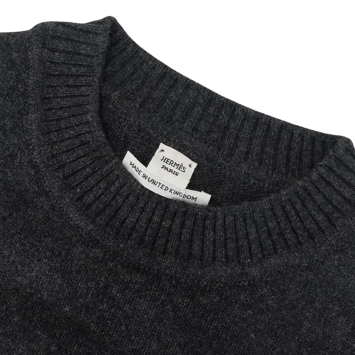 HERMES Knit Short Sleeve Sellier buttons Grey Cashmere #34 Silver HW[EXCELLENT][Authentic]