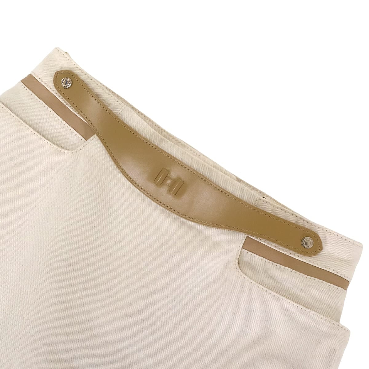 [Pre-loved] HERMES skirt Tight Slit Sellier button H Buckle Beige Cotton/Linen/Calfskin #34 Silver HW[LIKE NEW][Authentic]