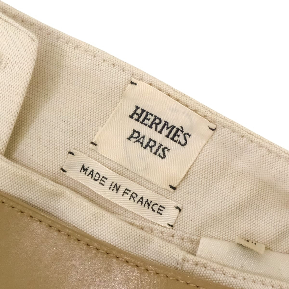[Pre-loved] HERMES skirt Tight Slit Sellier button H Buckle Beige Cotton/Linen/Calfskin #34 Silver HW[LIKE NEW][Authentic]