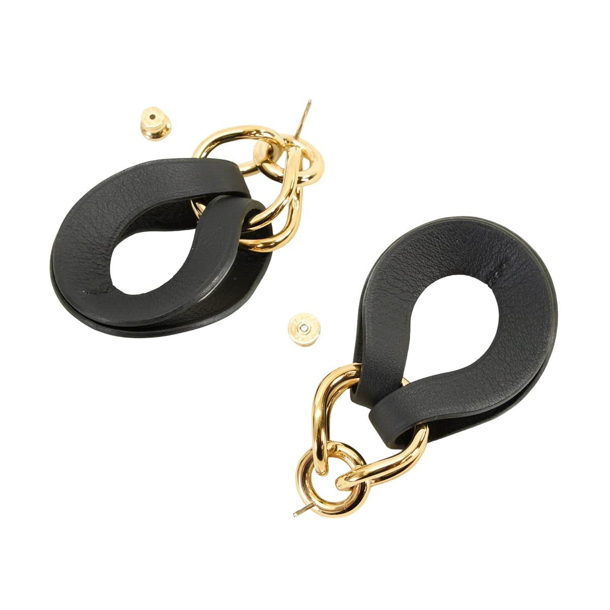 [Pre-loved] HERMES pierced earring VIREVOLTE Noir (Black) Veau Swift Gold plated Gold HW Stamp U[LIKE NEW][Authentic]