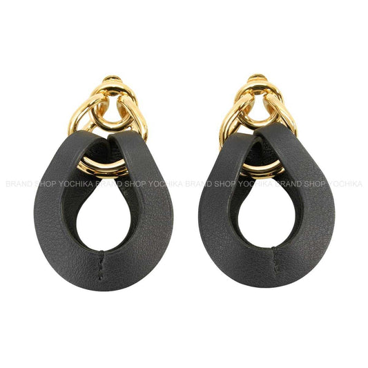 [Pre-loved] HERMES pierced earring VIREVOLTE Noir (Black) Veau Swift Gold plated Gold HW Stamp U[LIKE NEW][Authentic]