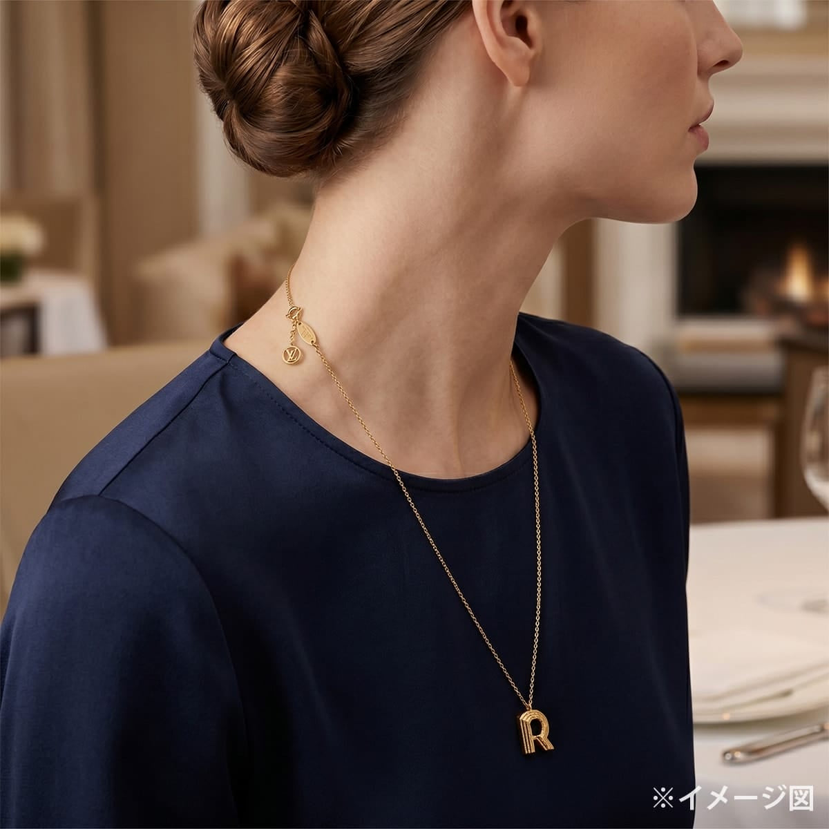 LOUIS VUITTON necklace LV&ME R initial Gold Gold plated M61073[EXCELLENT][Authentic]