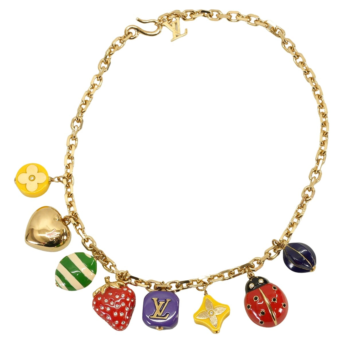 [Pre-loved] LOUIS VUITTON necklace Collier Fraise With a charm Gold/Multicolor Gold plated/Lacquer M64921[LIKE NEW][Authentic]