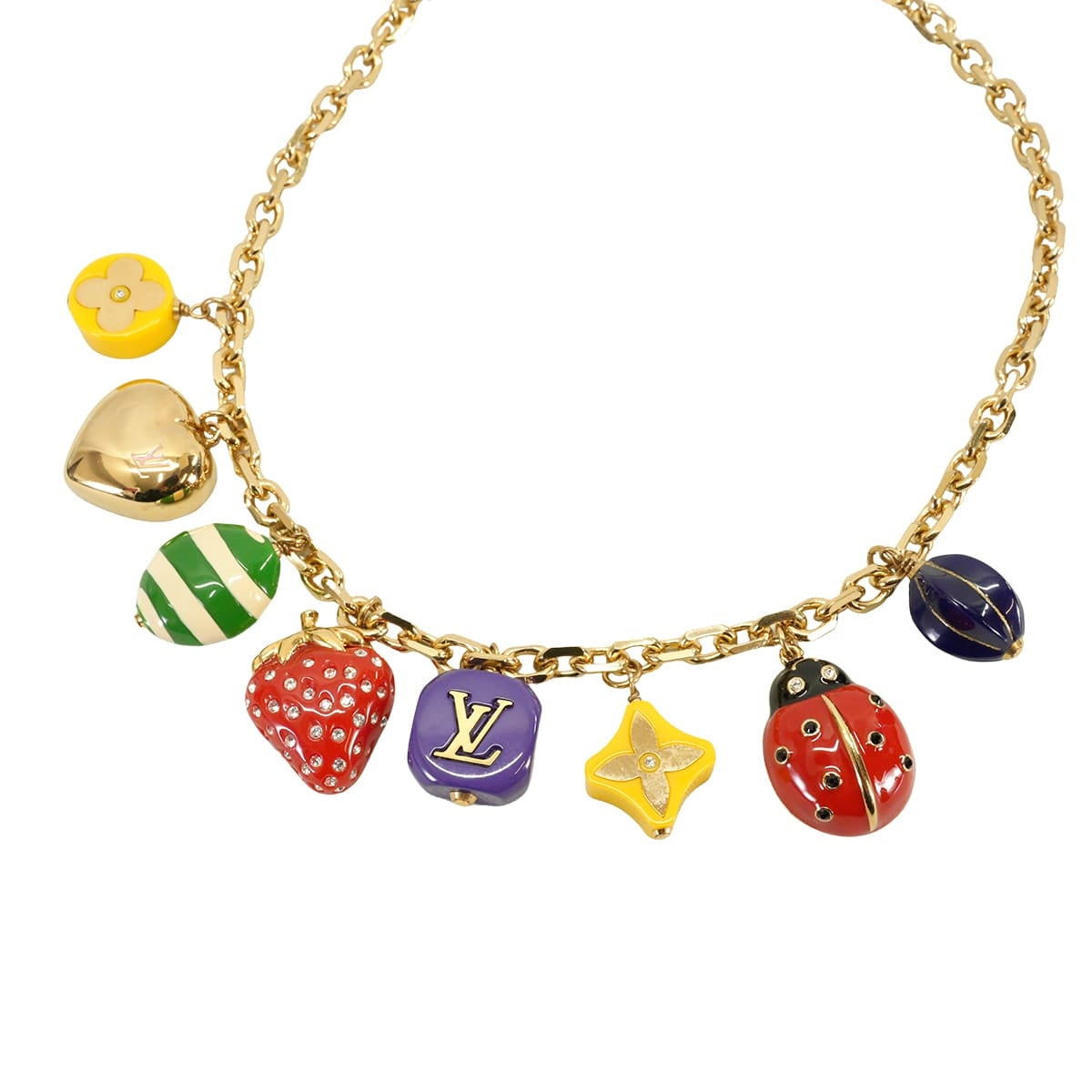 [Pre-loved] LOUIS VUITTON necklace Collier Fraise With a charm Gold/Multicolor Gold plated/Lacquer M64921[LIKE NEW][Authentic]