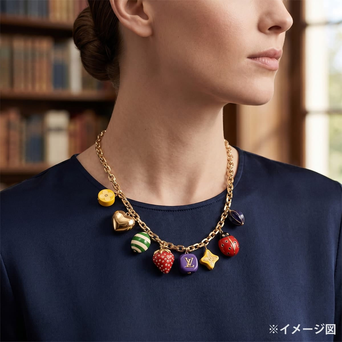 [Pre-loved] LOUIS VUITTON necklace Collier Fraise With a charm Gold/Multicolor Gold plated/Lacquer M64921[LIKE NEW][Authentic]