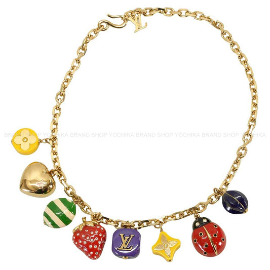 [Pre-loved] LOUIS VUITTON necklace Collier Fraise With a charm Gold/Multicolor Gold plated/Lacquer M64921[LIKE NEW][Authentic]