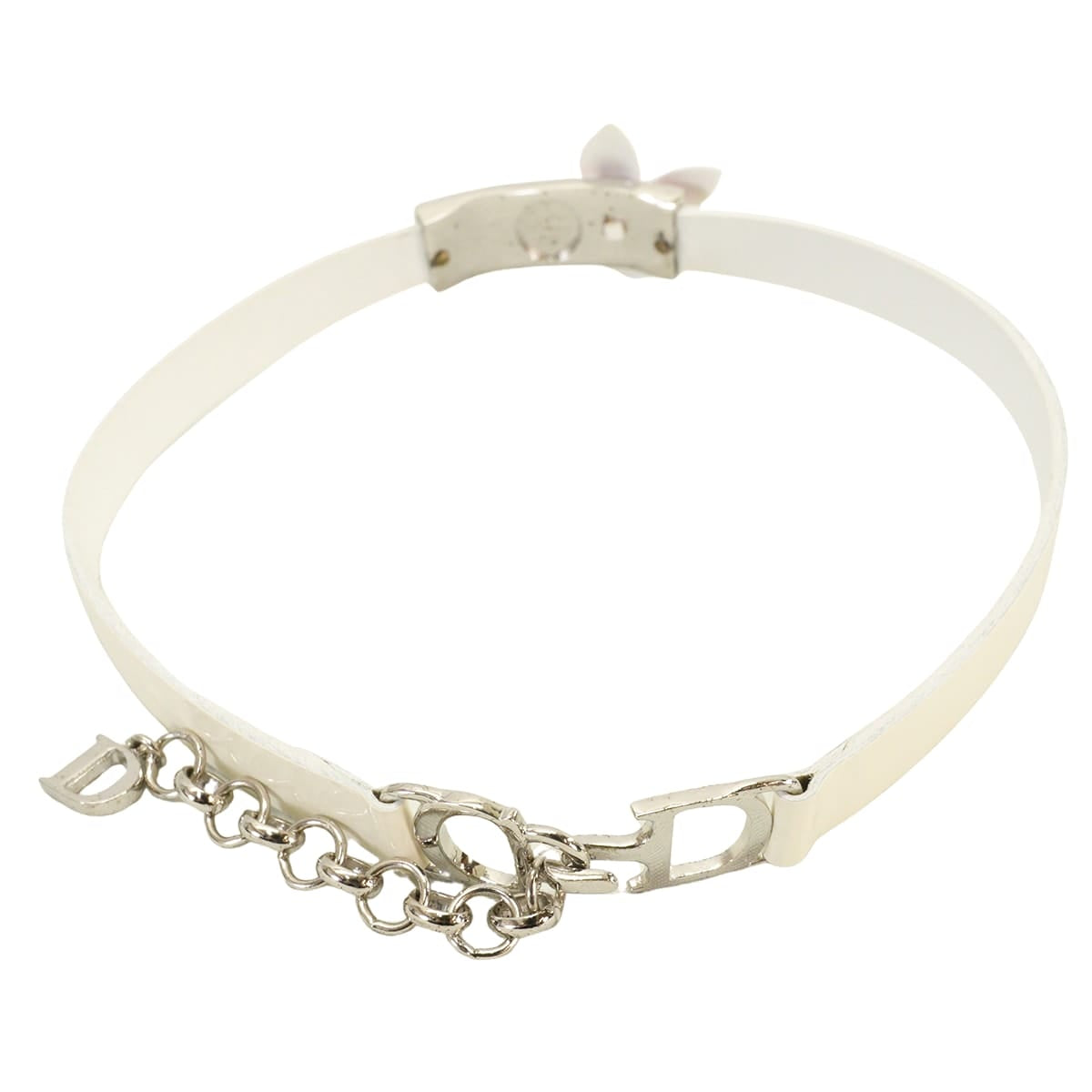 Dior choker Vintage Flower Trotter Blanc (White)/Pink Patent Enamel Leather Silver HW[EXCELLENT][Authentic]