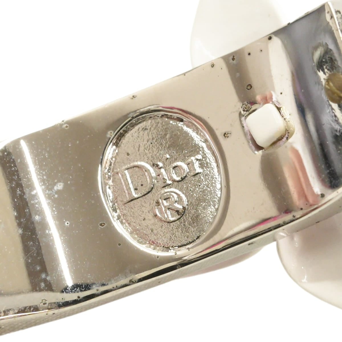 Dior choker Vintage Flower Trotter Blanc (White)/Pink Patent Enamel Leather Silver HW[EXCELLENT][Authentic]