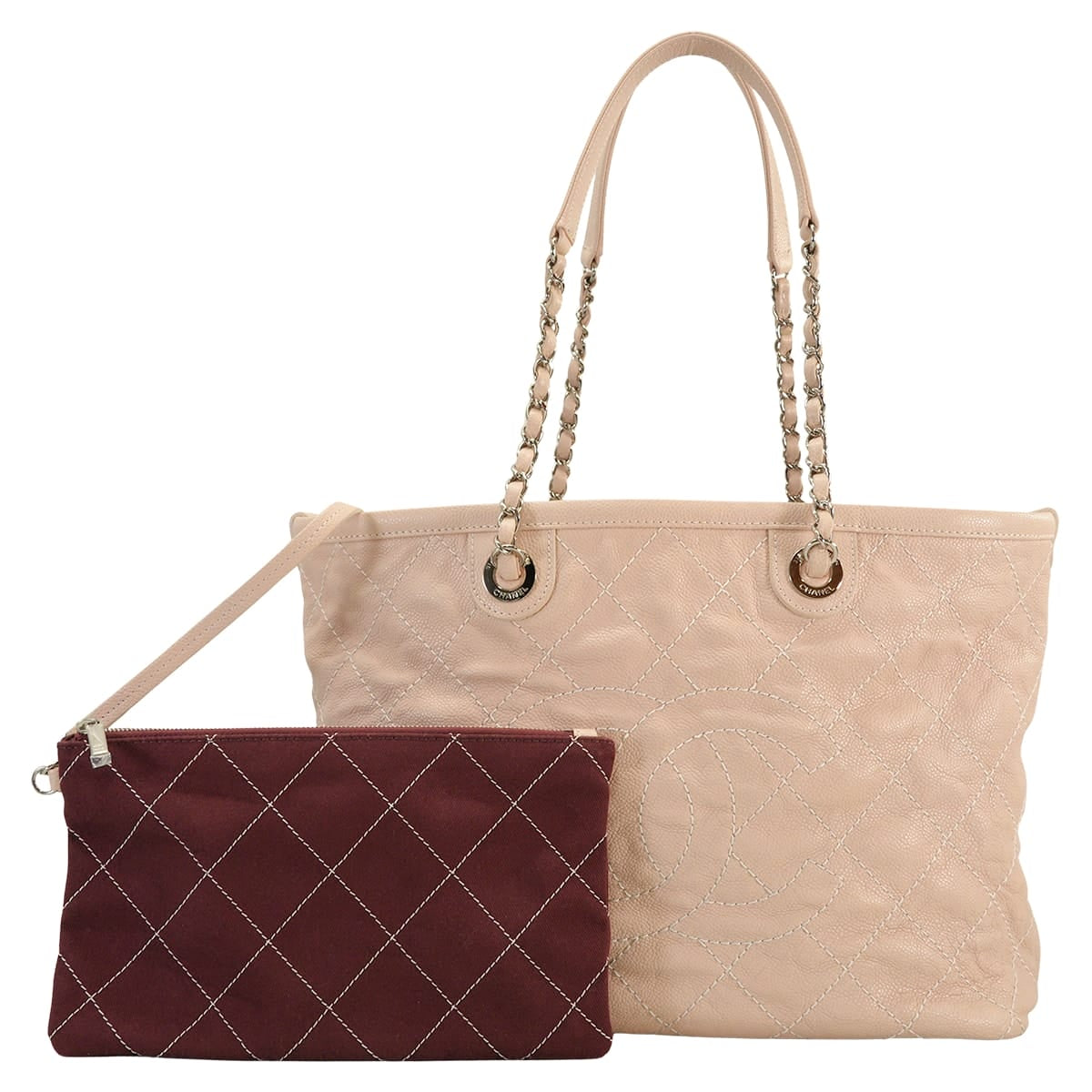 [Pre-loved] CHANEL tote bag Chain Matelasse COCO Mark Wild Stitch Pink/Bordeaux Graind Calf(Caviarskin) Silver HW A92744[LIKE NEW][Authentic]