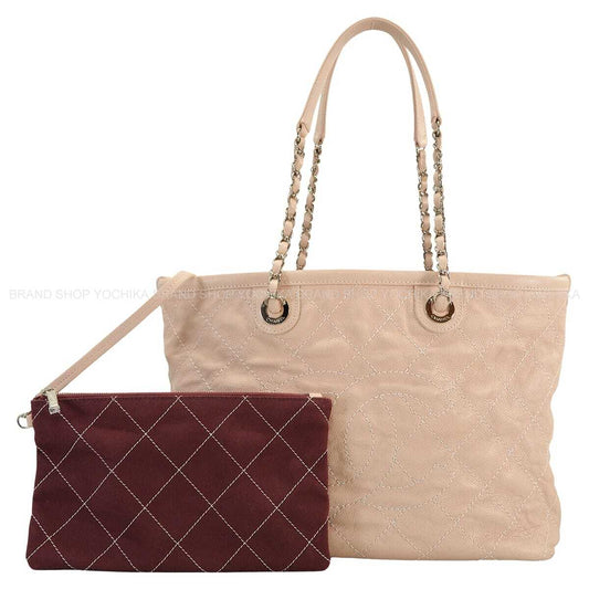 [Pre-loved] CHANEL tote bag Chain Matelasse COCO Mark Wild Stitch Pink/Bordeaux Graind Calf(Caviarskin) Silver HW A92744[LIKE NEW][Authentic]
