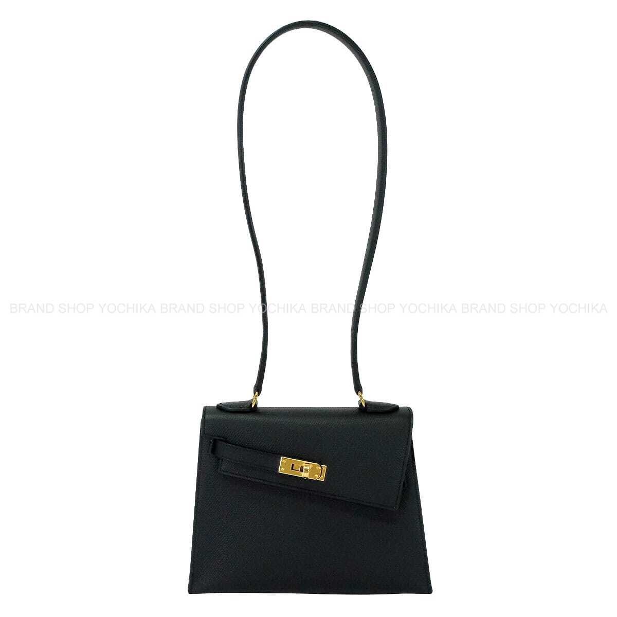 HERMES Shoulder bag Kelly mini 2 Kelly20 en Desordre Noir (Black) Veau Epsom Gold HW Stamp G[EXCELLENT][Authentic]