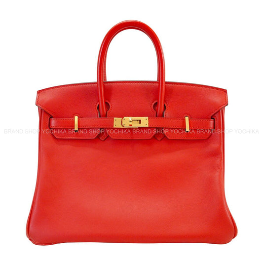 [Pre-loved] HERMES Handbag Birkin25 Rouge Tomate Veau Swift Gold HW Stamp A[USED SA][Authentic]