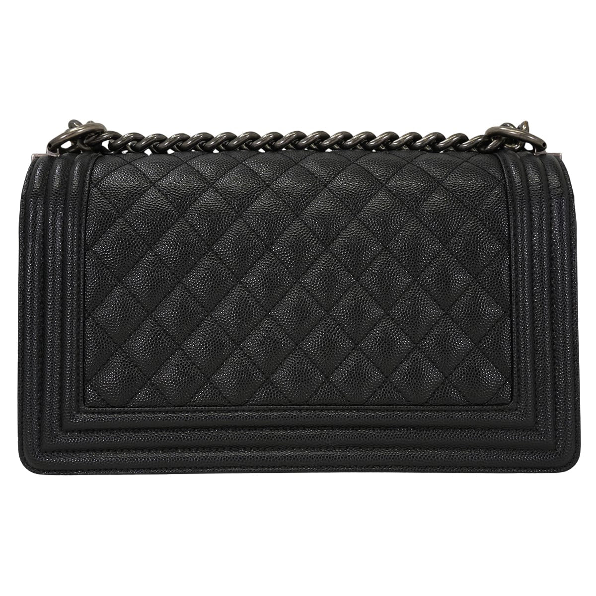 [Pre-loved] CHANEL Shoulder bag Boy Chanel 25 Matelasse Chain Noir (Black) Graind Calf(Caviarskin) Antique matte Silver hardware A67086[USED SA][Authentic]