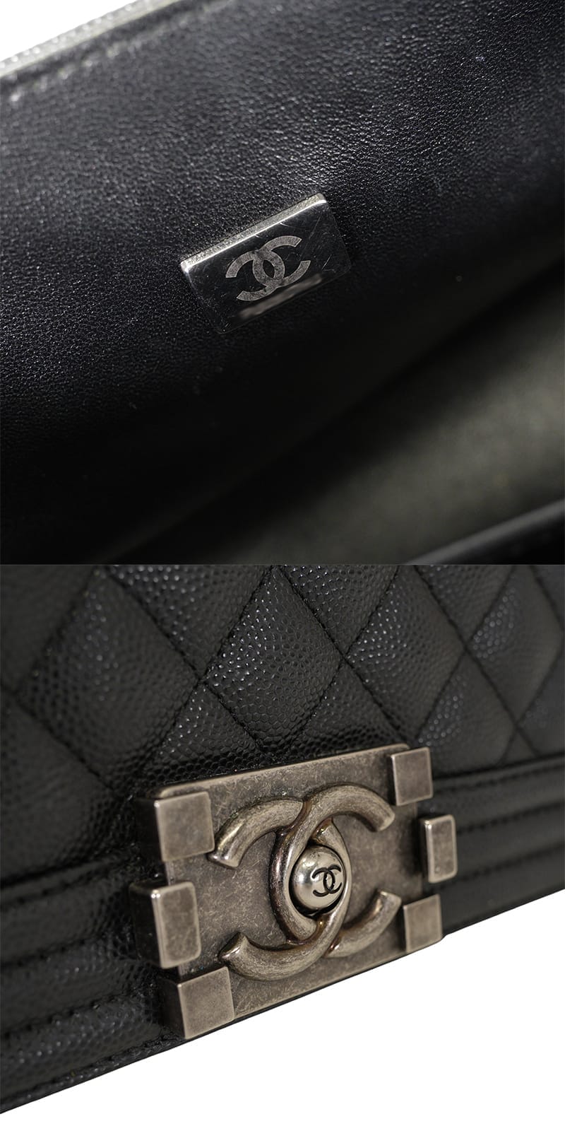 [Pre-loved] CHANEL Shoulder bag Boy Chanel 25 Matelasse Chain Noir (Black) Graind Calf(Caviarskin) Antique matte Silver hardware A67086[USED SA][Authentic]
